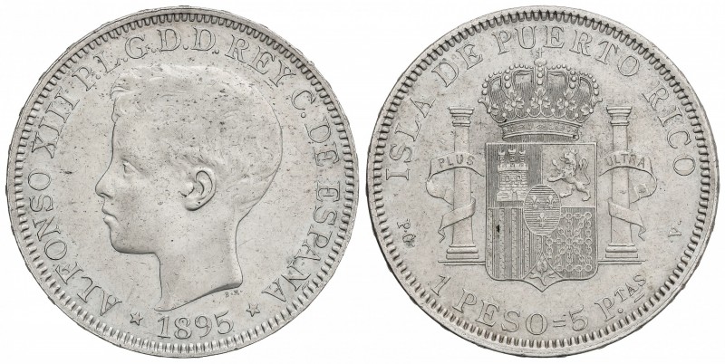 1 Peso. 1895. PUERTO RICO. P.G.-V. (Marquitas). MBC+.