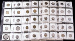 Lote 100 monedas de 50 Céntimos a 50 Pesetas. 1957 y 1963. Diferentes variantes. Leves defectos de acuñación. En hojas de álbum. IMPRESCINDIBLE EXAMIN...