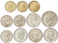 Lote 11 monedas 1 (3), 5 (3), 25 (4) y 50 Pesetas. 1975. Todas con ERROR: Reversos girados o Acuñaciones desplazadas. Casi todas diferentes. A EXAMINA...