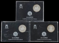 Lote 3 monedas 200 Pesetas. 1992. AR. Madrid Capital Europea de la Cultura: Cibeles. En presentaciones originales, con certificado. FDC.