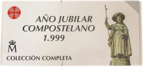 Serie 5 monedas 2.000 (3), 10.000 y 80.000 Pesetas. 1999. AÑO JUBILAR COMPOSTELANO. AR (4), AU. En estuche original con certificados. HG-699/703. PROO...