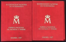 Lote 2 series 2 monedas 1 y 200 Pesetas. 1987 (*E-87). III Exposición Nacional de Numismática con medalla conmemorativa. En carteras oficiales F.N.M.T...