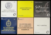 Lote 6 monedas 10 Euros. 2005, 2006 y 2007. AR. Paz y Libertad, XXV aniversario de los Premios Príncipe de Asturias, 20 aniversario de la Adhesión a l...