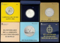 Lote 6 monedas 10 Euros. 2005, 2006 y 2007. AR. XXV aniversario de los Premios Príncipe de Asturias, Campeones del Mundo Japón`06, Año Polar Internaci...