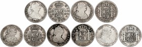 Lote 5 monedas 4 Reales. 1774 a 1798. CARLOS III y CARLOS IV. LIMA, MADRID, MÉXICO, POTOSÍ y SEVILLA. A EXAMINAR. BC+ a MBC-.