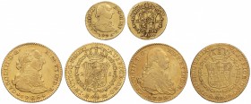 Lote 3 monedas 1/2 y 2 Escudos (2). 1775, 1788 y 1793. CARLOS III y IV. MADRID. AU. 1/2 Escudo 1775 Madrid P.J. y 2 Escudos 1788 Madrid M y 1793 Madri...