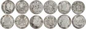 Lote 6 monedas 8 Reales. 1789 a 1820. CARLOS IV y FERNANDO VII. MÉXICO, POTOSÍ (4) y ZACATECAS. Una con resellos chinos. A EXAMINAR. BC+ a MBC-.