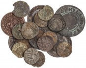 Lote 28 monedas Óbolo a 40 Céntimos de Escudo. Siglo XIII a 1866. MEDIEVAL CASTELLANO a ISABEL II. AE y Ve. Incluye Óbolo Alfonso X FAB-247, Diner Bar...