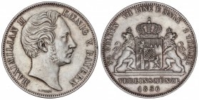 Doble Thaler. 1856. MAXIMILIANO II. BAVIERA. 36,93 grs. AR. (Golpecito en gráfila). KM-837. EBC.