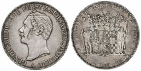2 Thaler (3 1/2 Gulden). 1854-A. GÜNTHER FRIEDRICH KARL II. SCHWARZBURG-SONDERSHAUSEN. 37,08 grs. AR. Tirada 8.600 piezas. Pátina. ESCASA. DAV-920; KM...