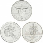 Lote 3 monedas 1 Dólar. 1982, 1983 y 1987. AR. En presentaciones originales. KM-133, 138, 154. FDC (1) y PROOF (2).