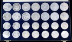 Serie 28 monedas 5 (14) y 10 (14) Dólares. 1973 a 1976. AR. Olimpiadas Montreal ´76. Serie completa en estuche original. SC.