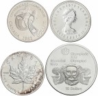 Lote 4 monedas 1 (2), 5, 10 Dólares. 1974, 1978, 1983, 2011. AR. Edmonton ´78, Universidad Emonton, Zeus, Hoja de Arce. A EXAMINAR. KM-12, 93, 138, 62...