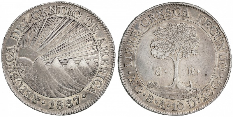 8 Reales. 1837. GUATEMALA. B.A. 26,76 grs. AR. Pátina y restos de brillo origina...