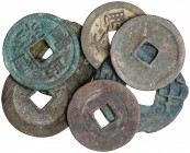 Lote 7 monedas Bang Liang y Wu zhu. AE. A EXAMINAR. Hartill-7.17, 8.5, 8.8, 10.17, 10.22 y por identificar. BC a MBC.