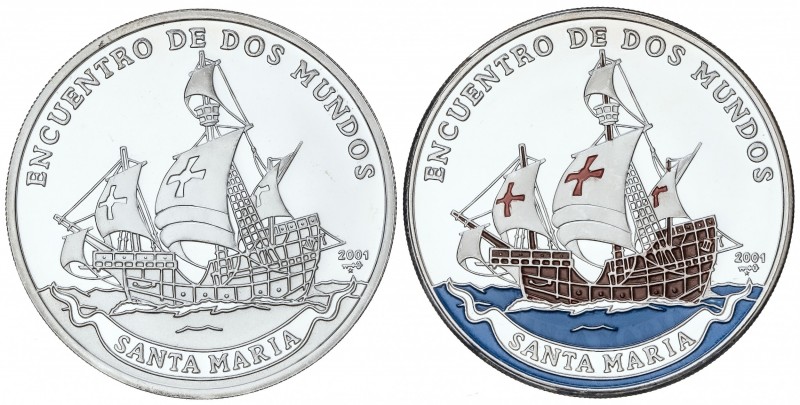 Lote 2 monedas 10 Pesos. 2001. AR y esmalte. Encuentro de Dos Mundos: Santa Marí...