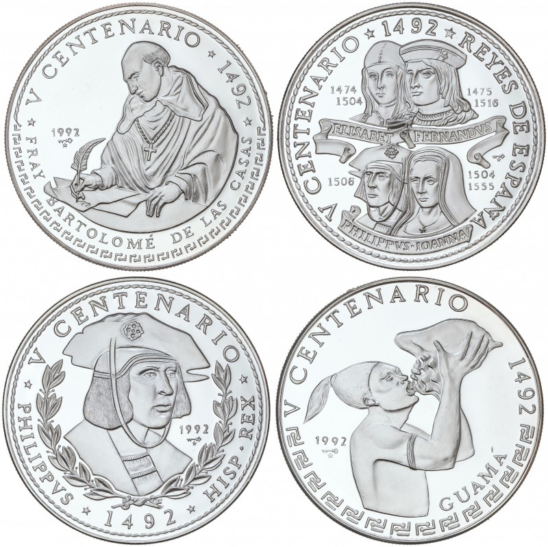 Lote 4 monedas 30 Pesos. 1992. AR. V Centenario Descubrimiento América: Fray Bar...