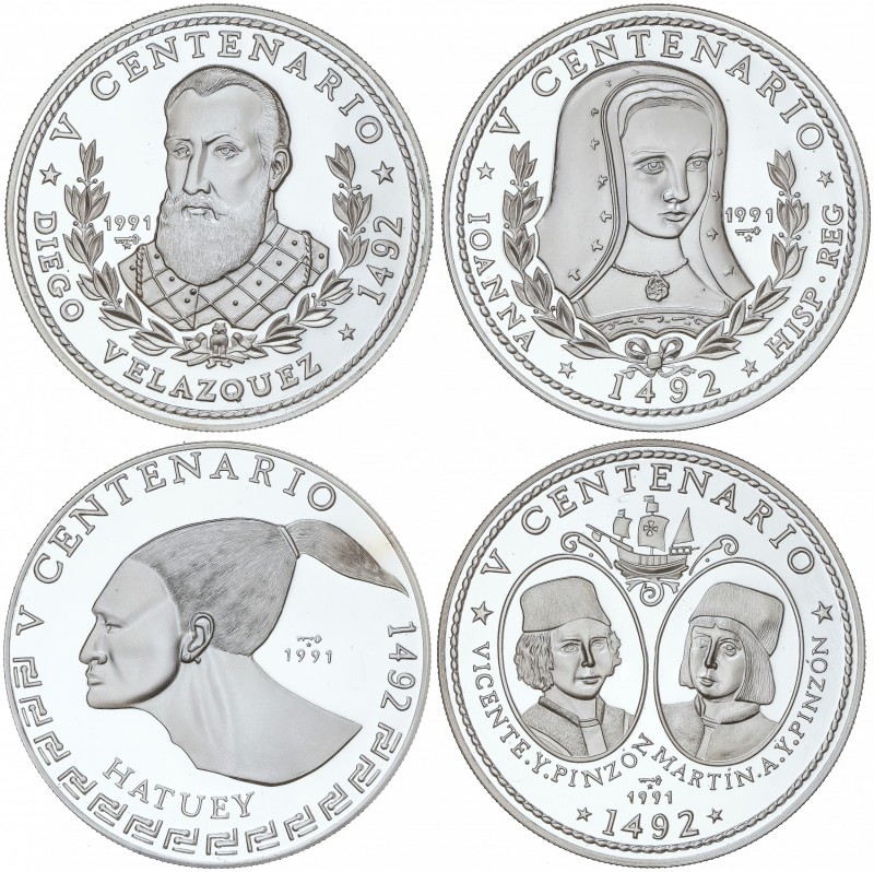 Lote 4 monedas 30 Pesos. 1991. AR. V Centenario Descubrimiento América: Hermanos...