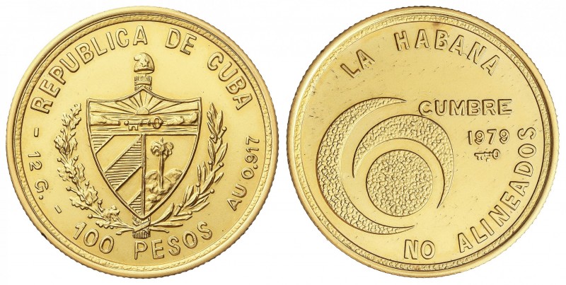 100 Pesos. 1979. 11,98 grs. AU. Cumbre países no alineados. Fr-9; KM-45. SC.