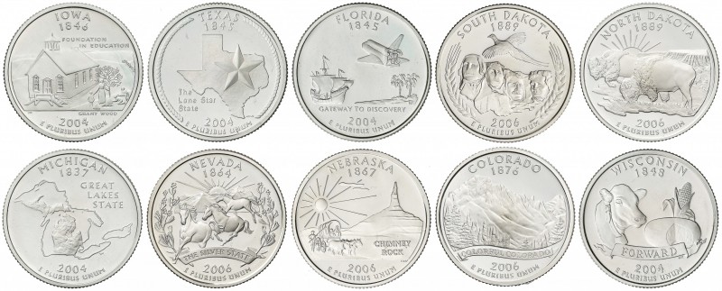 Lote 10 monedas 1/4 Dólar. 2004 y 2006-S. SAN FRANCISCO. 6,25 c/u grs. AR. Serie...