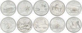 Lote 10 monedas 1/4 Dólar. 2004 y 2006-S. SAN FRANCISCO. 6,25 c/u grs. AR. Series completas de los Estados en plata. KM-355a/359a, 382a/386a. PROOF.