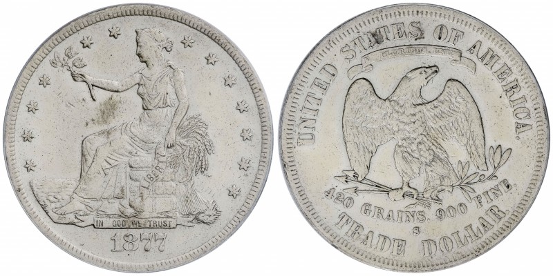Dólar de Comercio. 1877-S. SAN FRANCISCO. AR. Encapsulada por ANACS (nº6233334) ...
