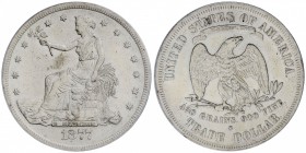Dólar de Comercio. 1877-S. SAN FRANCISCO. AR. Encapsulada por ANACS (nº6233334) como EF DETAILS (wire brushed). (Levemente cepillada. Leves golpecitos...