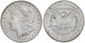 1 Dólar. 1880-CC. CARSON CITY. AR. Tipo Morgan. Reverso de 1879. Encapsulada por PCGS (nº7100.63/37579720) como MS 63. (Levísimos golpecitos). Pleno B...