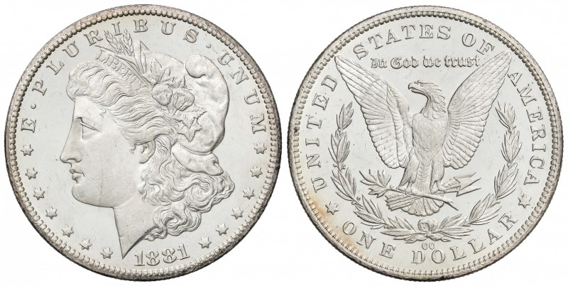 1 Dólar. 1881-CC. CARSON CITY. 26,71 grs. AR. Tipo Morgan. (Leves rayitas). Bril...