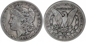 1 Dólar. 1893-CC. CARSON CITY. AR. Tipo Morgan. Encapsulada por ANACS (nº6246511) como VG 10. KM-110. MBC-.