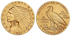 5 Dólares. 1911. 8,32 grs. AU. (Canto retocado). Fr-148; KM-129. MBC.
