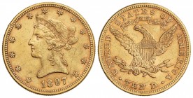 10 Dólares. 1897. 16,69 grs. AU. Coronet Head. Fr-158; KM-102. MBC+.