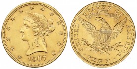10 Dólares. 1907. 16,69 grs. AU. (Pequeña grieta en anverso). Fr-158; KM-102. EBC-.