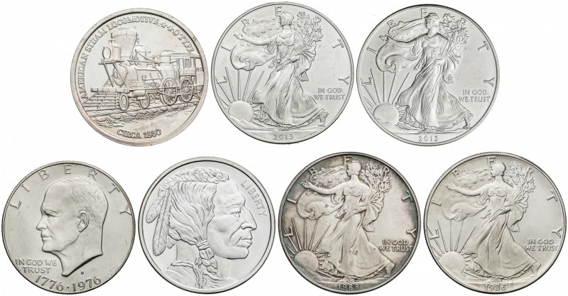Lote 6 monedas 1 Dólar (4), 1 Onza (2). 1976 a 2013. AR. Eisenhower, libertad an...