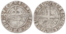Sol Coronat. ROBERT D´ANJOU (1309-1343). PROVENZA. Anv.: Corona. ¶R Ih R:ETSICIL:REX. Rev.: Cruz flordelisada con lises en los cuarteles. COM-ES:P-VIN...
