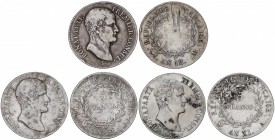 Lote 3 monedas 5 Francos. An XI-A y 12-A y M. BONAPARTE PREMIER CONSUL. PARÍS (2) y TOLOUSE. AR. A EXAMINAR. KM-650.1, 659.1, 659.10. BC+ a MBC-.