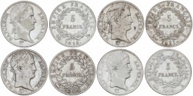Lote 4 monedas 5 Francos. 1808, 1809, 1811 y 1812-B. NAPOLEÓN EMPEREUR. ROUEN. AR. A EXAMINAR. KM-694.2. MBC-.