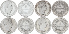 Lote 4 monedas 5 Francos. 1806, 1807, 1809 y 1812-L. NAPOLEÓN EMPEREUR. BAYONA. AR. A EXAMINAR. KM-673.8 (2), 694.9 (2). MBC- a MBC.