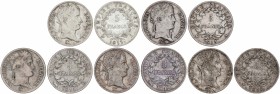 Lote 5 monedas 5 Francos. 1810-A, 1811-A, 1811-B, 1812-B y 1813-A. PARÍS (3) y ROUEN (2). AR. KM-694.1, 694.2. BC+ a MBC-.