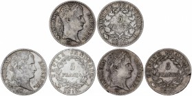 Lote 3 monedas 5 Francos. 1811, 1812 y 1813-I. NAPOLEÓN EMPEREUR. LIMOGES. AR. A EXAMINAR. KM-694.7. BC+ a MBC.