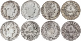 Lote 5 monedas 5 Francos. 1811-D, 1811-K, 1813-H, 1812-Q y 1813-Q. NAPOLEÓN EMPEREUR. BURDEOS, LA ROCHELLE, LYON y PERPIGNAN (2). AR. A EXAMINAR. KM-6...