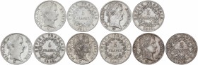 Lote 5 monedas 5 Francos. 1811-T, 1812-T, 1811-W, 1812-W y 1813-W. NAPOLEÓN EMPEREUR. NANTES (2)y LILLE (3). AR. A EXAMINAR. KM-694.14 (2), 694.16 (3)...