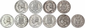 Lote 5 monedas 5 Francos. 1817, 1821, 1822, 1823 y 1824-W. LUIS XVIII. LILLE. AR. A EXAMINAR. KM-711.13. MBC- a MBC.