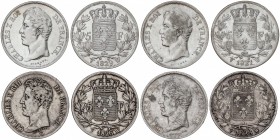 Lote 4 monedas 5 Francos. 1826, 1827, 1828 y 1829-W. CARLOS X. LILLE. AR. A EXAMINAR. KM-728.13. MBC- a MBC.