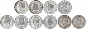 Lote 4 monedas 5 Francos. 1825, 1826, 1828 y 1830-M. CARLOS X. TOULOUSE. AR. A EXAMINAR. KM-720,9 (2), 728.9 (2). MBC- a MBC.