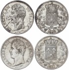 Lote 2 monedas 5 Francos. 1827 y 1830-MA. CARLOS X. MARSELLA. AR. (1830 Oxidaciones). A EXAMINAR. KM-728.10, 735.10. MBC a MBC+.