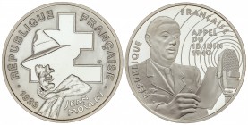 Lote 2 monedas 100 Francos. 1993 y 1994. AR. Jean Moulin y General de Gaulle. En estuches originales. KM-1023, 1038. PROOF.