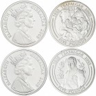 Lote 2 monedas 5 Libras. 2005. AR. II Centenario Batalla de Trafalgar: Napoleón Bonaparte y Muerte de Nelson. KM-1232 y 1238. PROOF.