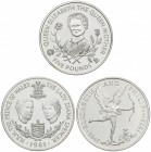 Lote 3 monedas 25 Peniques (2) y 5 Libras. 1972, 1981, 1995. AR. 25 aniversario Boda Isabel y Felipe, Boda del Príncipe Carlos y Diana, Isabel, la Rei...