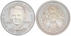 Lote 2 monedas 1 Corona. 1979 y 1980. AR. III centenario acuñación monedas y 80 aniversario Reina Madre. En estuches originales con certificado. KM-45...